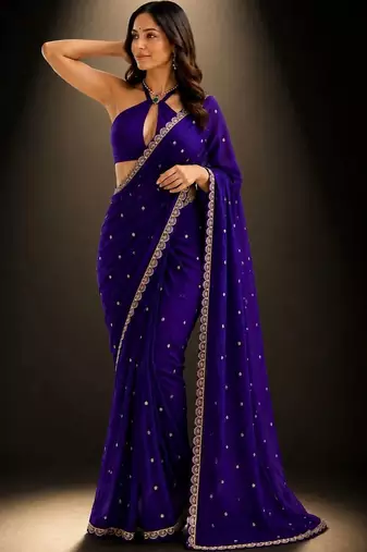 Purple embroidered saree