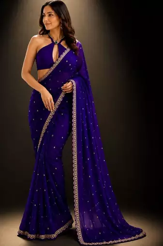 Purple embroidered saree