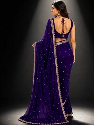 Purple embroidered saree 4