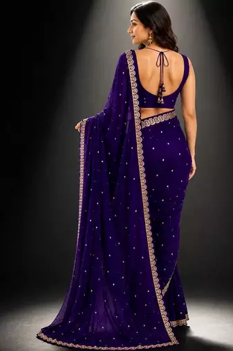 Purple embroidered saree