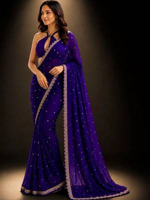 Purple embroidered saree 5