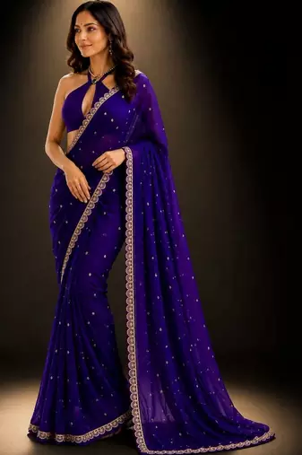 Purple embroidered saree