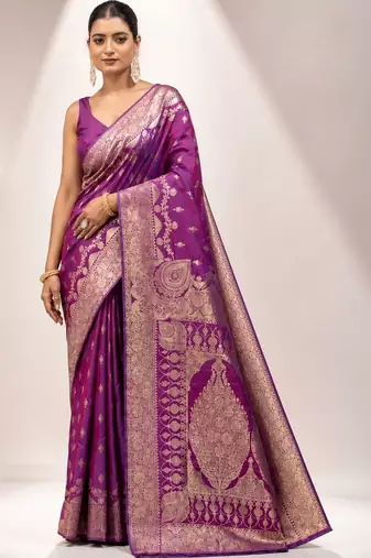 Purple woven design zari satin saree