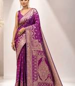 Purple woven design zari satin saree