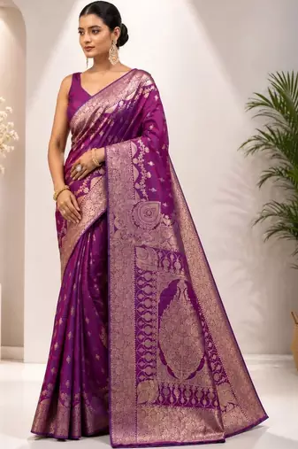 Purple woven design zari satin saree