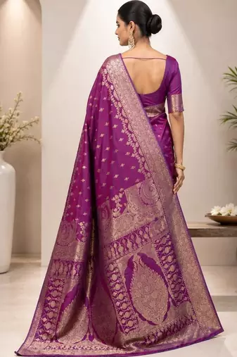 Purple woven design zari satin saree