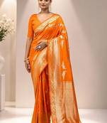 Orange zari satin saree