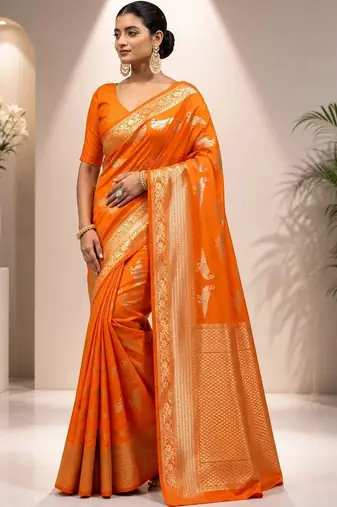 Orange zari satin saree