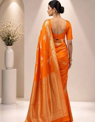 Orange zari satin saree 4