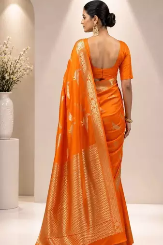 Orange zari satin saree