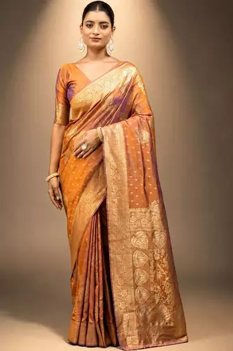 Orange zari silk blend saree