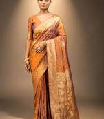 Orange zari silk blend saree