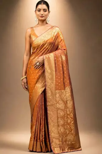 Orange zari silk blend saree