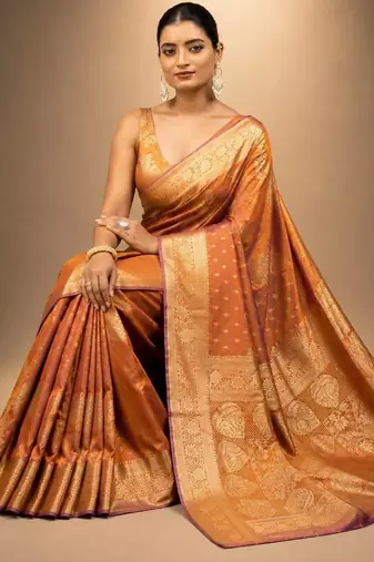 Orange zari silk blend saree