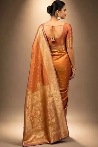 Orange zari silk blend saree