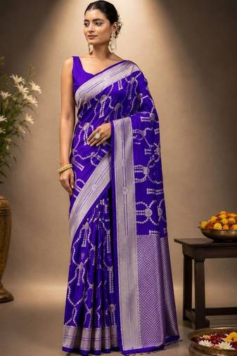Purple zari art silk saree
