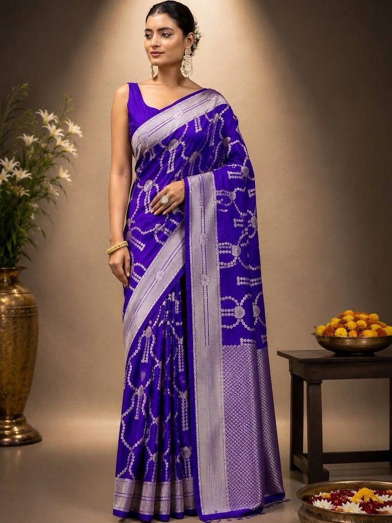 Purple zari art silk saree