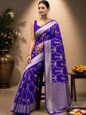 Purple zari art silk saree 3