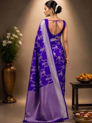 Purple zari art silk saree 4