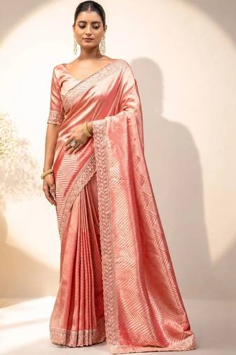 Peach embroidered tissue saree