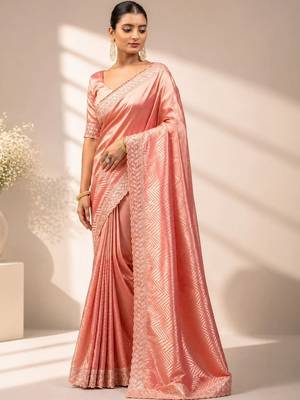 Peach embroidered tissue saree 2