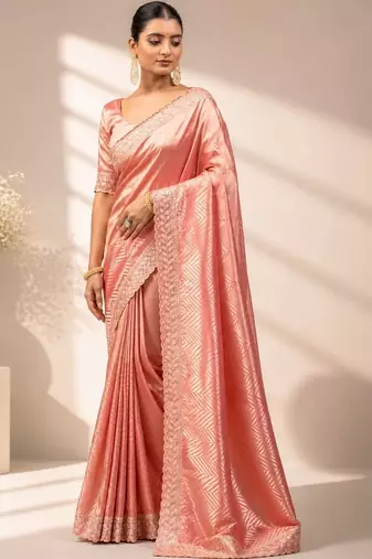 Peach embroidered tissue saree