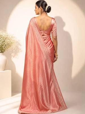 Peach embroidered tissue saree 4