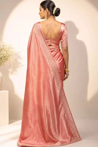 Peach embroidered tissue saree
