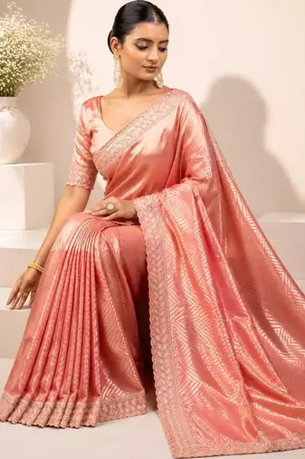 Peach embroidered tissue saree