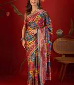 Multicolor ethnic motifs mirror work  georgette saree