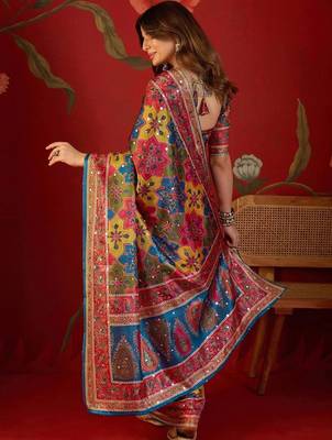 Multicolor ethnic motifs mirror work  georgette saree 3