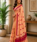 Peach printed chanderi cotton ready to wear saree
