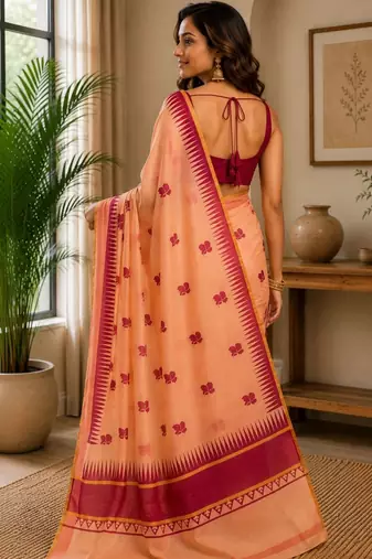 Peach printed chanderi cotton ready to wear saree
