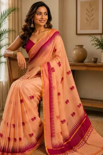 Peach printed chanderi cotton ready to wear saree
