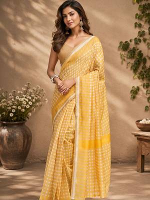 Yellow yellow printed chanderi cotton ready to wear saree 1
