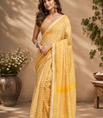 Yellow yellow printed chanderi cotton ready to wear saree