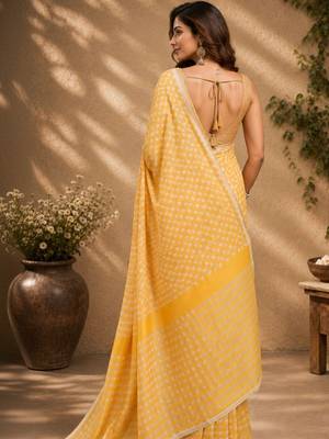 Yellow yellow printed chanderi cotton ready to wear saree 2