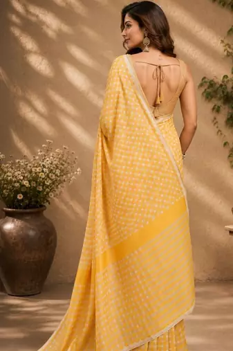 Yellow yellow printed chanderi cotton ready to wear saree