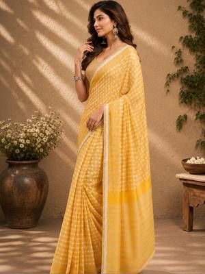 Yellow yellow printed chanderi cotton ready to wear saree 3