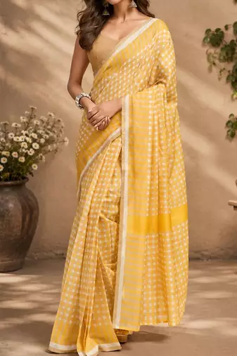 Yellow yellow printed chanderi cotton ready to wear saree