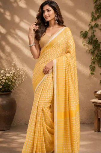 Yellow yellow printed chanderi cotton ready to wear saree