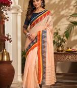 Peach peach printed chanderi cotton ready to wear saree