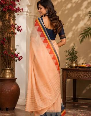 Peach peach printed chanderi cotton ready to wear saree 2