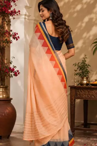 Peach peach printed chanderi cotton ready to wear saree