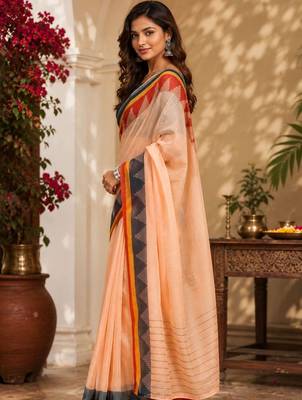 Peach peach printed chanderi cotton ready to wear saree 3