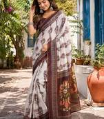 Off white white printed chanderi cotton ready to wear saree