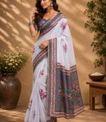 White white printed chanderi cotton ready to wear saree