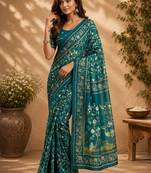 Teal teal printed chanderi cotton ready to wear saree
