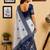 Off white navy blue printed chanderi cotton ready to wear saree