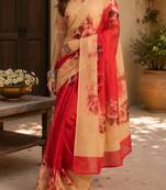 Red red printed chanderi cotton ready to wear saree